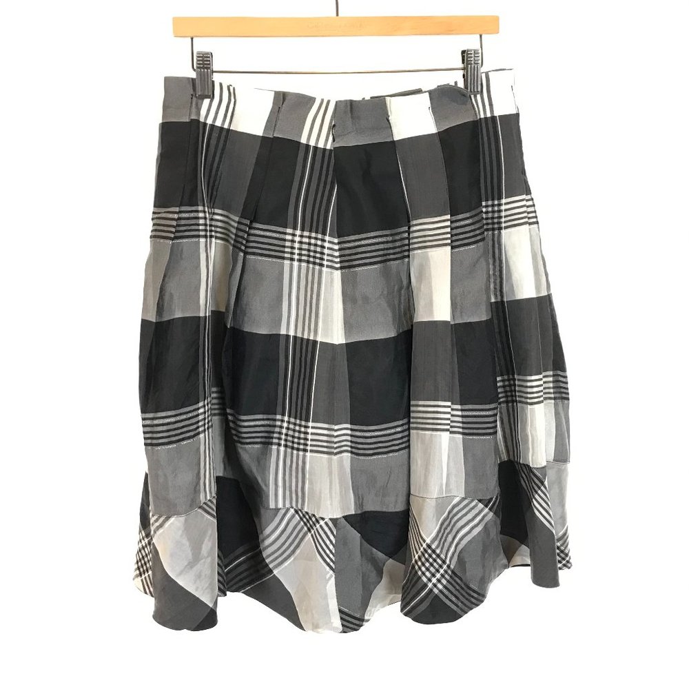 Womens Size 12 Coast Black and White Pure Silk Plaid Knee-Length Skirt